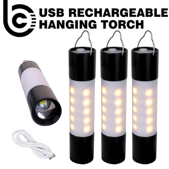 1-20pcs USB Lādējamu Karājas Lukturīti Zoomable Alumīnija sakausējuma + ABS LED Lukturītis Kempinga Telts Lampas Lāpu Āra Nakts Gaisma