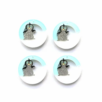 (10pcs/pack) Cute Zils Kārta Un Mirdzums Dzīvnieku Pingvīns Ar Caurumu Akrila Aksesuāri DIY Rotaslietu izgatavošana Vairumtirdzniecības
