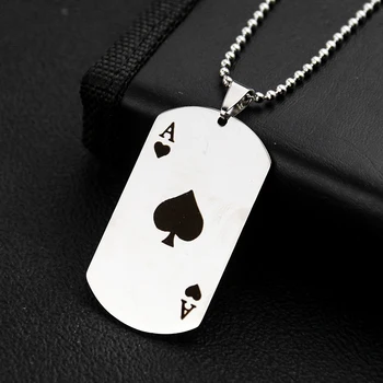 2 krāsu Rietumu Nerūsējošā Tērauda Lāpsta Kulonu Persiku Sirds Armijas Kartes Suņu Tagus Las Vegas Pokera Spēlmanis Kaklarota Cilvēks Rotaslietas