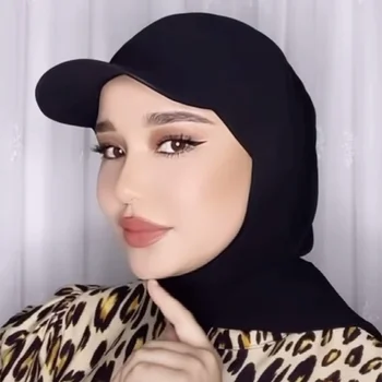 2022 Jaunu Musulmaņu Modes Beisbola Cepurītes Ar Šalli Hijab Šalle Vienkrāsainu Galvas Apsējs Turban Cepure Sievietēm Ready-To-Wear