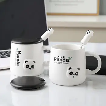 380ml Radošo Panda karikatūra pāris keramikas tasi kafijas tases piena, tase biroja tasi kafijas tasi karoti Vāka Meitene Dāvanu