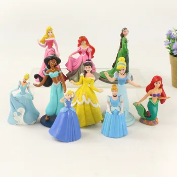 6-9cm 10pcs/Daudz Disney Princess Belle Sirēna Ariel Pelnrušķīte Jasmīns Elsa Ariel Sleeping Beauty Modeli, Rotaļlietas, Lelles Dāvanas