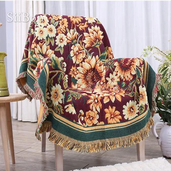 Amerikāņu stila dzeltenu ziedu, aušana, dīvāns dvielis kokvilnas dīvāna, krēsla segu neslīdīgu vintage sofa cover sided lietošanas SP3763