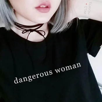 Bīstamo Sievieti, T Krekls, Melns un Balts Harajuku Punk Rock Īsām Piedurknēm Topi Modes Tumblr Tee Kreklu Femme Tees