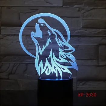 Dzīvnieku Gaudot Wolf 3D Lampas LED USB Galda Nakts Gaisma Multicolor Lava RGB Apgaismojums Luminaria Ziemassvētku Slēdzis Touch Tālvadības AW-2630