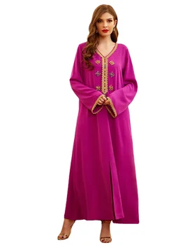 Eid Abaya Musulmaņu Kleita Marokas Kaftan Sievietēm Handsewn Rhinestone Vakara Puse Kleitas Etnisko Tērpu Arābu Dubai