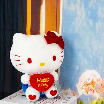 Hello Kitty Īsta Plīša Sarkana Sirds Sanrio 23Cm Burbuļu Mašīna Kawaii Augstas Kvalitātes Mājas Dekorēšanai Dāvanas Bērnu Draugiem