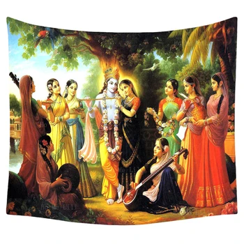 Hindu Dieva Reliģijas Skaistu Radha Krishna Un Astoņas Galvenais Gopis Mūsdienu Sienas Karājas Gobelēns, Ko Ho Man Lili Mājas Dekori