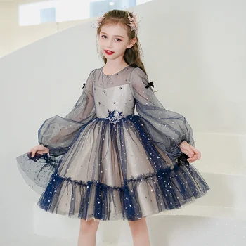 Ir 2021. Jaunas Meitenes Princese Kleita Zilā Vizuļi Pūkains Tilla Meitene Kleita Bērnu Sniegumu Kleita Dzimšanas Dienas Vakara Kleita