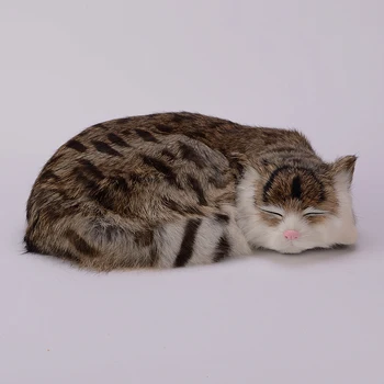 jauki simulācijas kaķis rotaļlietas polietilēna & kažokādas pelēku svītru guļ kaķis modeli dāvanu 27x20x6cm 2331