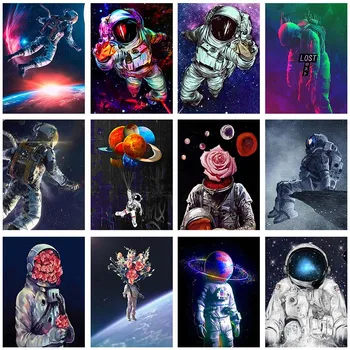 Karikatūra Spaceman 5D DIY Dimanta Krāsošana Pilnu Kvadrātveida Kārtas Urbt Telpu Dekorācijas Astronauts Izšuvumi Krustdūrienā Komplekti, Sienas Dekori