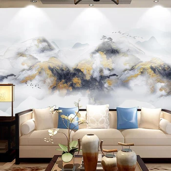 Milofi custom tapetes, sienas abstraktās mākslas tintes glezniecības zelta ainavu TV fona sienas apdare tapetes