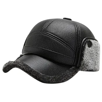 New Augstas Kvalitātes Ziemas Klp PU Ādas Beisbola cepure Vīriešiem Snapback Cepure Mens Mīksta Plīša Siltās Mices Cepuri Ausu Aizsardzības Karstā Pārdošanas