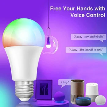 Pilna krāsu smart spuldzes balss kontroles WiFi spuldzes gaismas tālvadības pults led bluetooth spuldzes gaismas