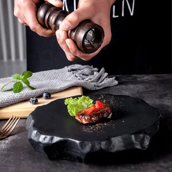 Radošās keramikas steiks galda Ziemeļvalstu restorānu māksliniecisko koncepciju dim sum neregulāras akmens plāksnes