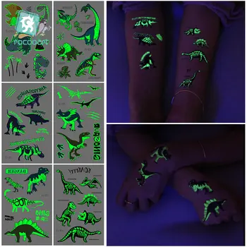 Rocooart Kvēlojošs Tumsā Tetovējumu Uzlīmes Karikatūra Dzīvnieku Dinozaurs Forši Gaismas Pagaidu Tetovējums Viltus Taty Boy Bērniem