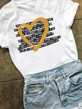 Sievietes Vēstuli Mīlestību Sirdī Tendence, Apģērbu Druka T Kreklu Modes Grafiskais T-krekls ar Īsām Piedurknēm Vasaras Drēbes Kawaii Pamata Tee Augšu