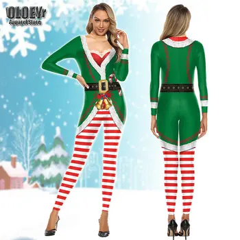 Sieviešu Ziemassvētki Ziemassvētku Jauno Gadu Festivāls 3D Drukas Zaļā Jumpsuit Saspringts Bodysuit Halloween Puse Cosplay Kostīmi uzposties Apģērbs