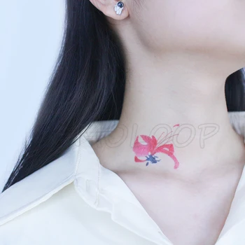 Tetovējumu Uzlīmes Pagaidu tintes Red Spider čūska Lilija Ķīniešu stilā mazo ziedu ūdensizturīgs viltus Tatto flash Tetovējums sievietei meitene