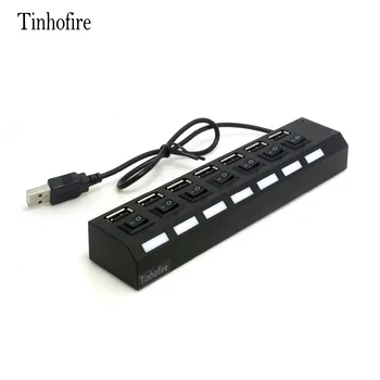 Tinhofire 7 Porti LED USB High Speed USB Hub 480 Mb / s Adapteris Ar Ieslēgšanas/izslēgšanas Slēdzi PC Klēpjdatoru