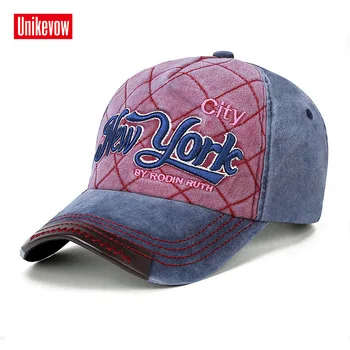 UNIKEVOW Eiropas stila beisbola cepurīte 100% kokvilna New York emboridery Klp Vīriešiem Un Sievietēm Mazgā Atpūtas Cepures Hip Hop Cepures