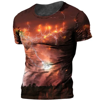 Vīriešu Vasaras T-krekls Zibens Raksts Iespiests Īsām Piedurknēm 3d Gadījuma Lielajam T-krekls Harajuku Hip Hop Iela Pulovers F1 Augšu