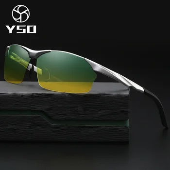 YSO Saulesbrilles Vīriešiem Polarizētās UV400 Alumīnija Magnija Kadra HD Nakts Redzamības Braukšanas Brilles, Daļēji bez apmales Aksesuārs Vīriešiem 8513