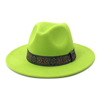 Ziemas Cepure Sievieti Vintage Cute Dāma ir Elegants Moderns Jutos Trilby Katliņš Cepures, Lai Meitene Sombrero, Platām Malām Zaļā Cepure HF163