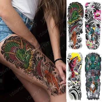 Ūdensnecaurlaidīgus Pagaidu Pilnas Rokas Tetovējumu Uzlīmes Pūķis Koi Lotus Totem Krāsotas Flash Tetovējumiem Sieviete Body Art Viltus Piedurknēm Tatto Vīrietis