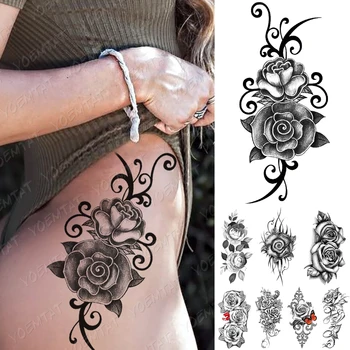 Ūdensnecaurlaidīgus Pagaidu Tetovējumu Uzlīmes, Lūpu Tauriņš Rožu Lotus Tetovējumiem Totem Ziedi Body Art Roku Viltus Piedurknēm Tetovējums Sievietes Vīrieši